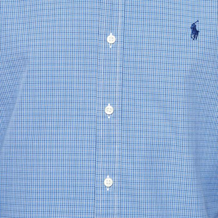 Pre Owned Polo Ralph Lauren Blue Checked Cotton Slim Fit Button Down Shirt M