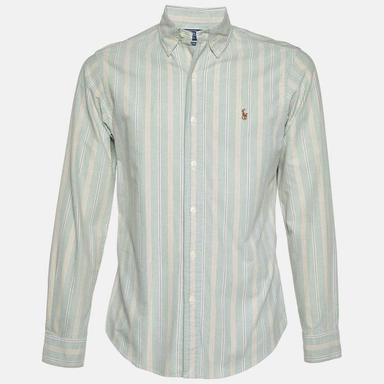 Pre Owned Polo Ralph Lauren Light Green Striped Cotton Button Down Shirt S