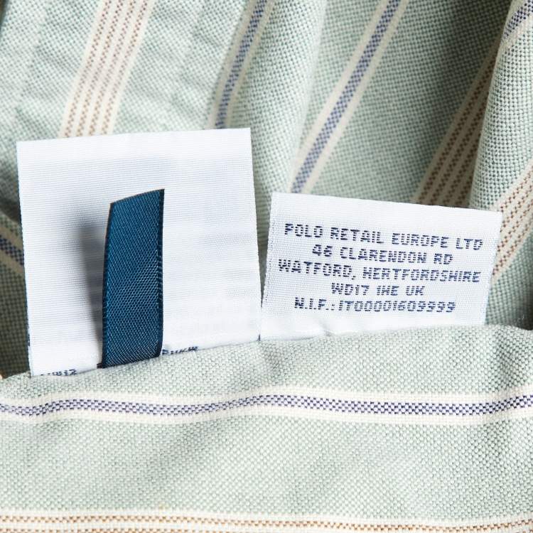 Pre Owned Polo Ralph Lauren Light Green Striped Cotton Button Down Shirt S