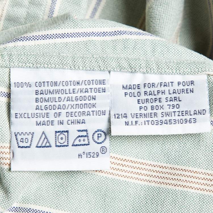 Pre Owned Polo Ralph Lauren Light Green Striped Cotton Button Down Shirt S