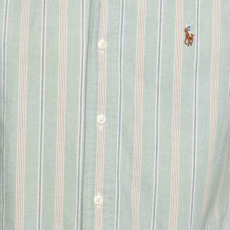 Pre Owned Polo Ralph Lauren Light Green Striped Cotton Button Down Shirt S