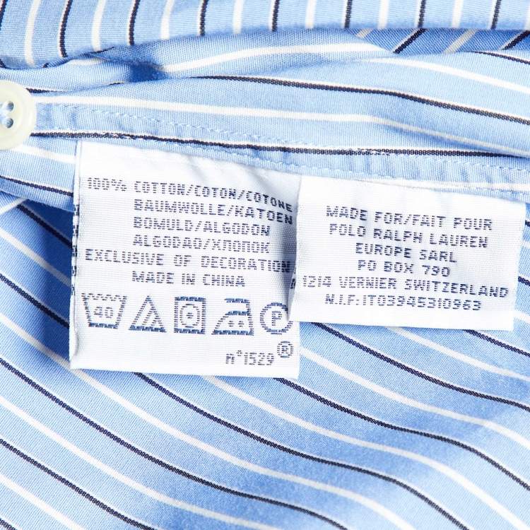 Pre Owned Polo Ralph Lauren Blue Striped Cotton Slim Fit Button Down Shirt M
