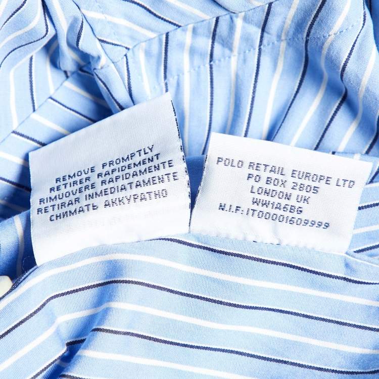 Pre Owned Polo Ralph Lauren Blue Striped Cotton Slim Fit Button Down Shirt M