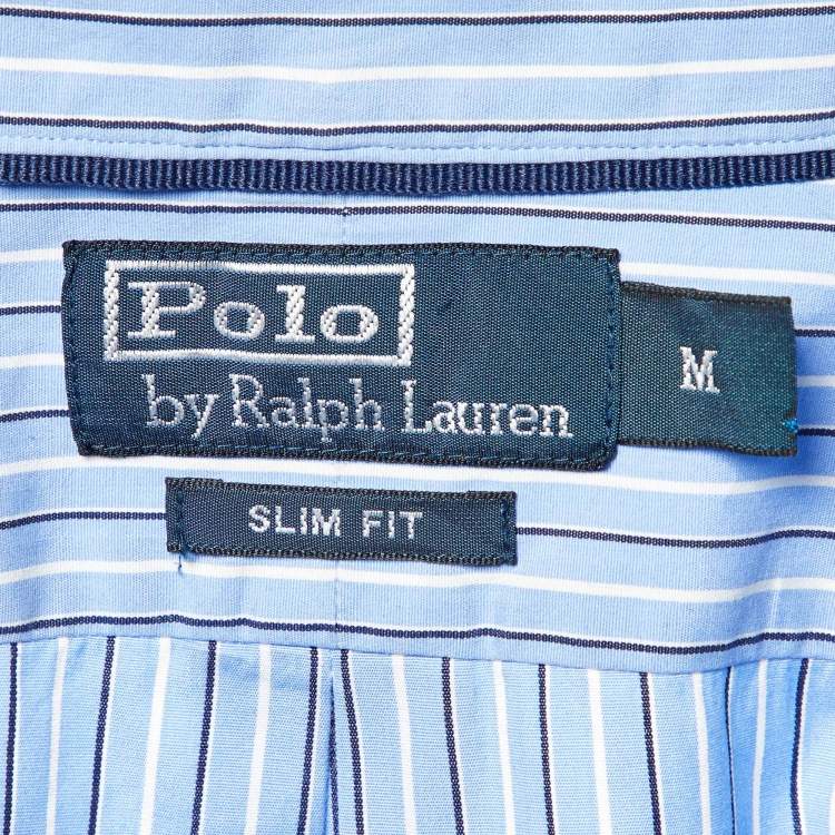 Pre Owned Polo Ralph Lauren Blue Striped Cotton Slim Fit Button Down Shirt M