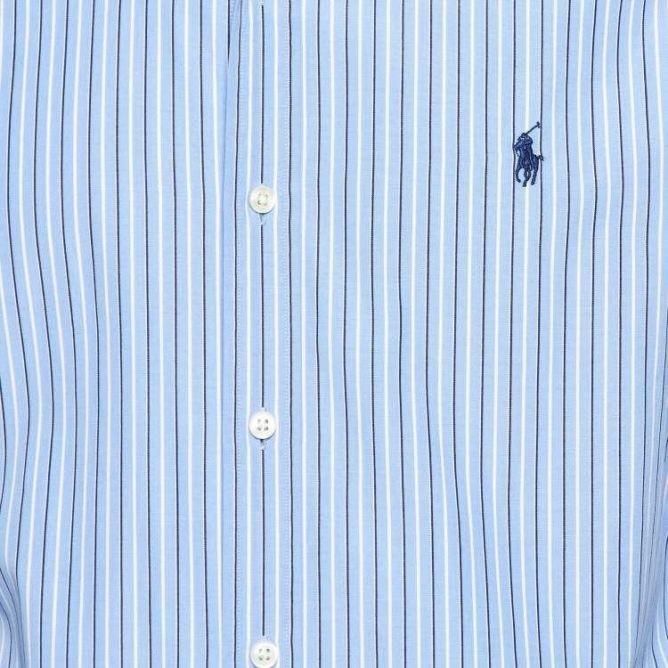 Pre Owned Polo Ralph Lauren Blue Striped Cotton Slim Fit Button Down Shirt M
