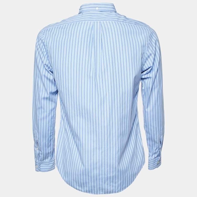 Pre Owned Polo Ralph Lauren Blue Striped Cotton Slim Fit Button Down Shirt M
