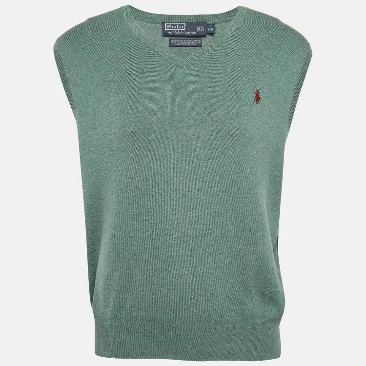 Pre Owned Polo Ralph Lauren Green Cotton Knit Sleeveless T-Shirt L