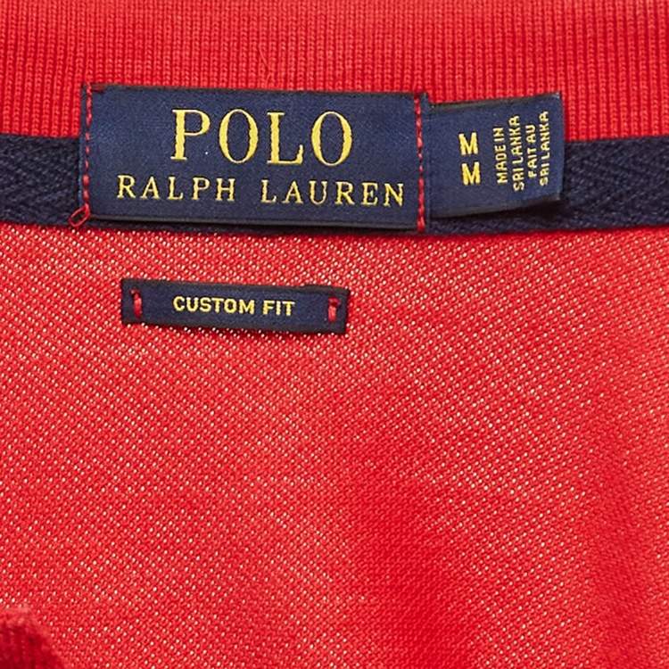 Pre Owned Polo Ralph Lauren Red Embroidered Pique Cotton Long Sleeve Polo T-Shirt M