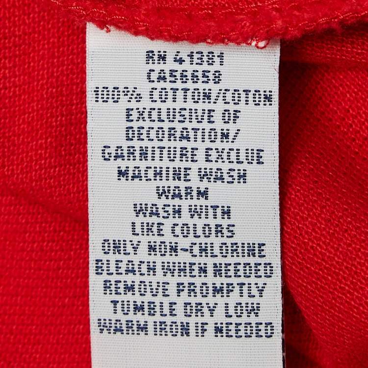 Pre Owned Polo Ralph Lauren Red Embroidered Pique Cotton Long Sleeve Polo T-Shirt M