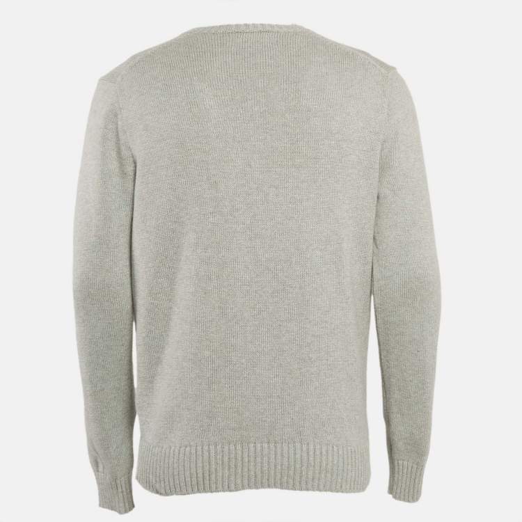 Pre Owned Polo Ralph Lauren Grey Cotton Rib Knit Sweater M