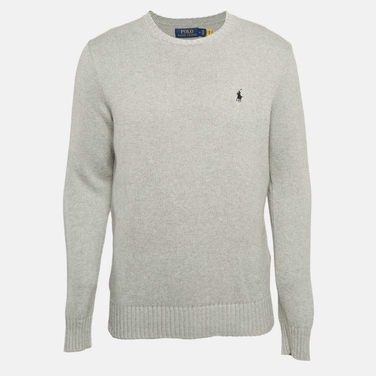 Pre Owned Polo Ralph Lauren Grey Cotton Rib Knit Sweater M