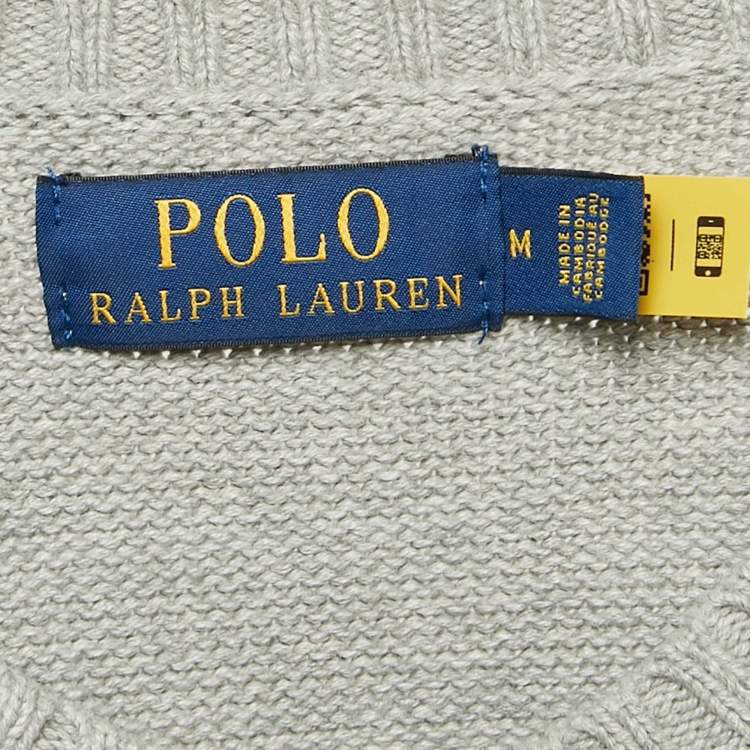Pre Owned Polo Ralph Lauren Grey Cotton Rib Knit Sweater M