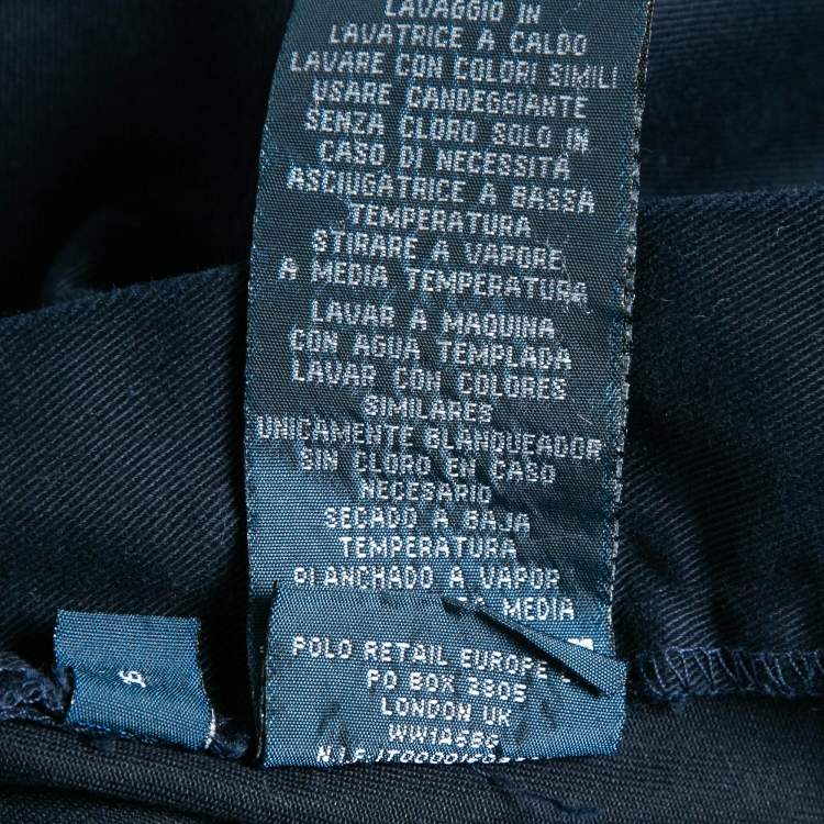 Pre Owned Polo Ralph Lauren Navy Blue Gabardine Straight-Leg Trousers L