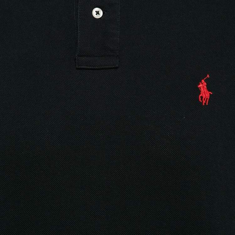 Pre Owned Polo Ralph Lauren Black Cotton Pique Polo T-Shirt L
