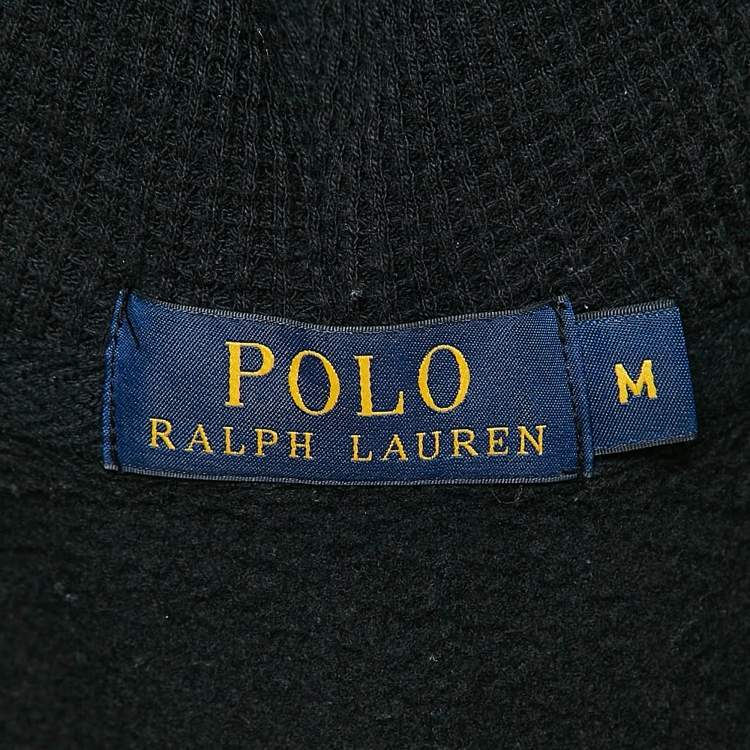 Pre Owned Polo Ralph Lauren Black Logo Embroidered Knit Zip-Up Hoodie M