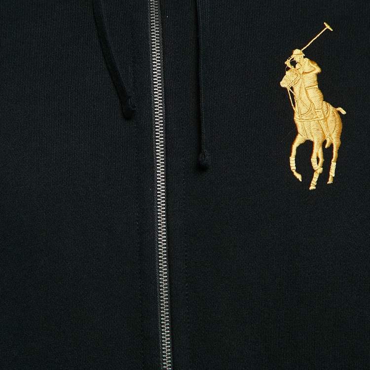 Pre Owned Polo Ralph Lauren Black Logo Embroidered Knit Zip-Up Hoodie M