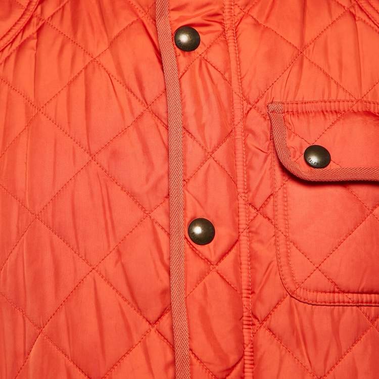 Pre Owned Polo Ralph Lauren Orange Synthetic Quilted Vest L