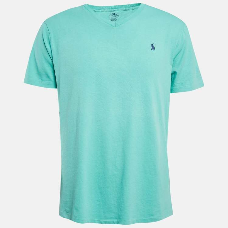 Pre Owned Polo Ralph Lauren Mint Green Jersey V-Neck Custom Slim Fit T-Shirt L