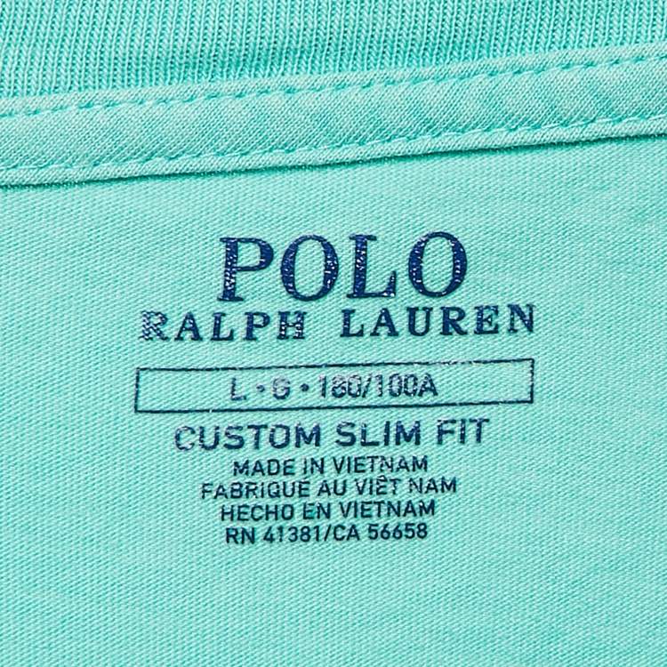 Pre Owned Polo Ralph Lauren Mint Green Jersey V-Neck Custom Slim Fit T-Shirt L