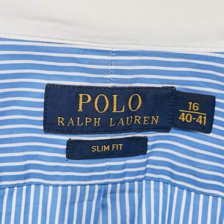 Pre Owned Polo Ralph Lauren Blue Striped Cotton Slim Fit Shirt L