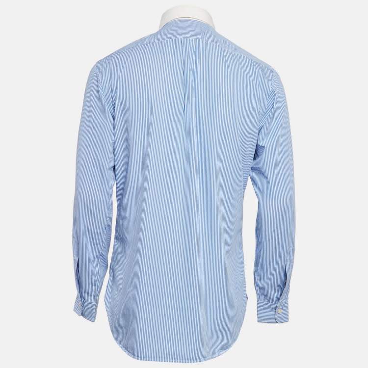Pre Owned Polo Ralph Lauren Blue Striped Cotton Slim Fit Shirt L