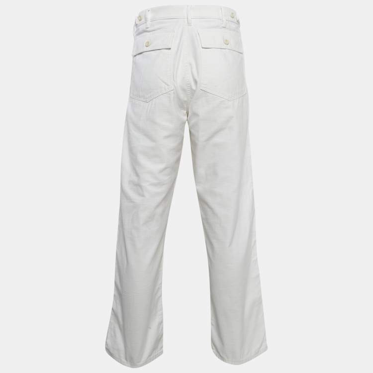 Pre Owned Polo Ralph Lauren White Cotton Straight Leg Trousers M