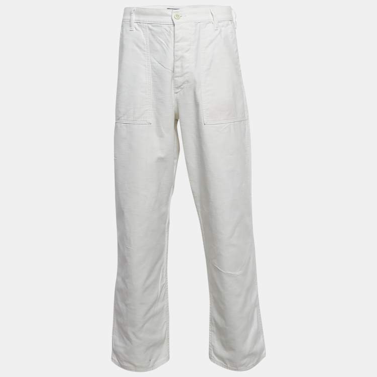 Pre Owned Polo Ralph Lauren White Cotton Straight Leg Trousers M