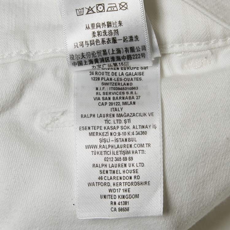 Pre Owned Polo Ralph Lauren White Cotton Straight Leg Trousers M