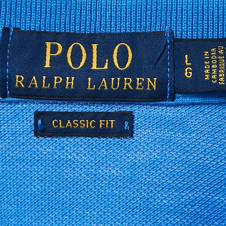 Pre Owned Polo Ralph Lauren Blue Pique Cotton Polo T-Shirt L
