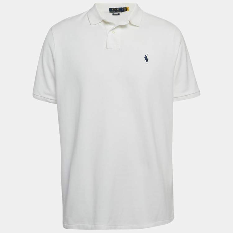 Pre Owned Polo Ralph Lauren White Cotton Pique Polo T-Shirt L