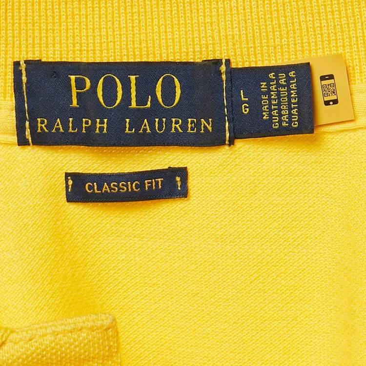 Pre Owned Polo Ralph Lauren Yellow Pique Cotton Polo T-Shirt L
