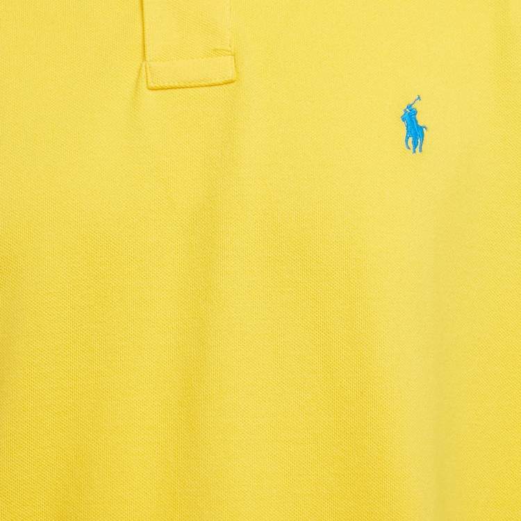 Pre Owned Polo Ralph Lauren Yellow Pique Cotton Polo T-Shirt L