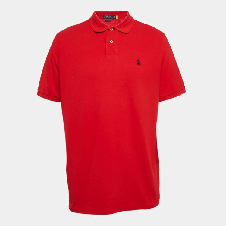 Pre Owned Polo Ralph Lauren Red Pique Cotton Polo T-Shirt L