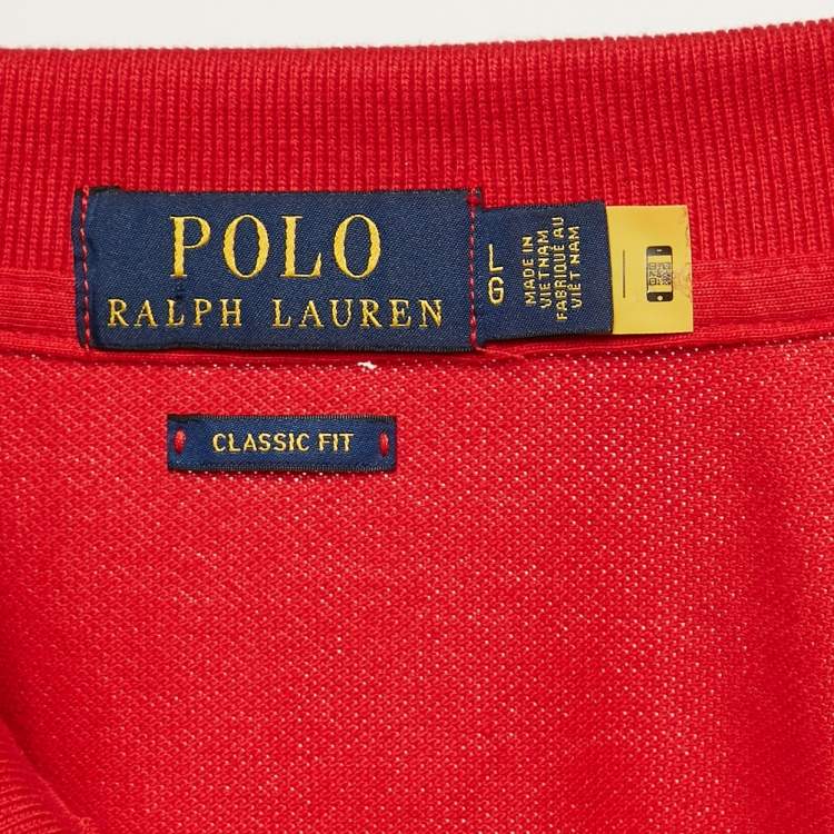 Pre Owned Polo Ralph Lauren Red Pique Cotton Polo T-Shirt L