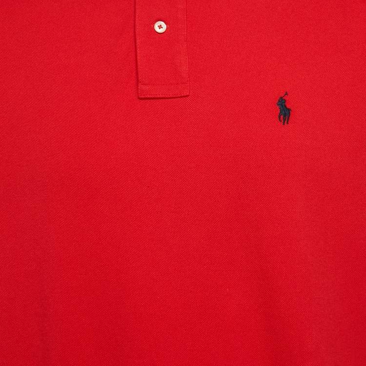 Pre Owned Polo Ralph Lauren Red Pique Cotton Polo T-Shirt L