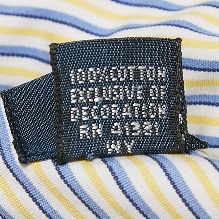 Pre Owned Polo Ralph Lauren Yellow/Blue Striped Cotton Custom Fit Shirt S