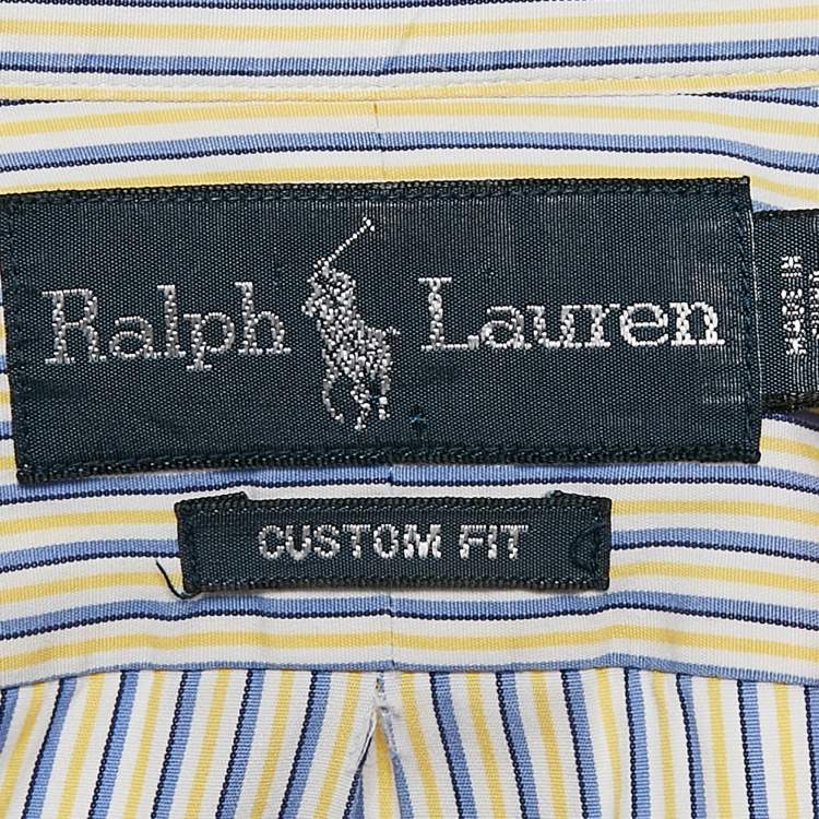 Pre Owned Polo Ralph Lauren Yellow/Blue Striped Cotton Custom Fit Shirt S