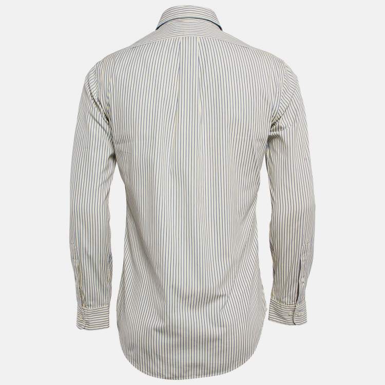 Pre Owned Polo Ralph Lauren Yellow/Blue Striped Cotton Custom Fit Shirt S