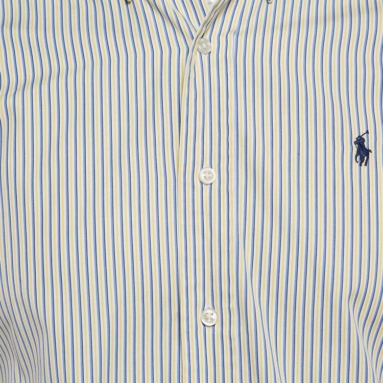 Pre Owned Polo Ralph Lauren Yellow/Blue Striped Cotton Custom Fit Shirt S