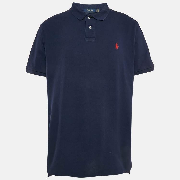 Pre Owned Polo Ralph Lauren Blue Pique Cotton Custom Fit Polo T-Shirt XXL