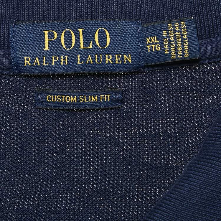 Pre Owned Polo Ralph Lauren Blue Pique Cotton Custom Fit Polo T-Shirt XXL