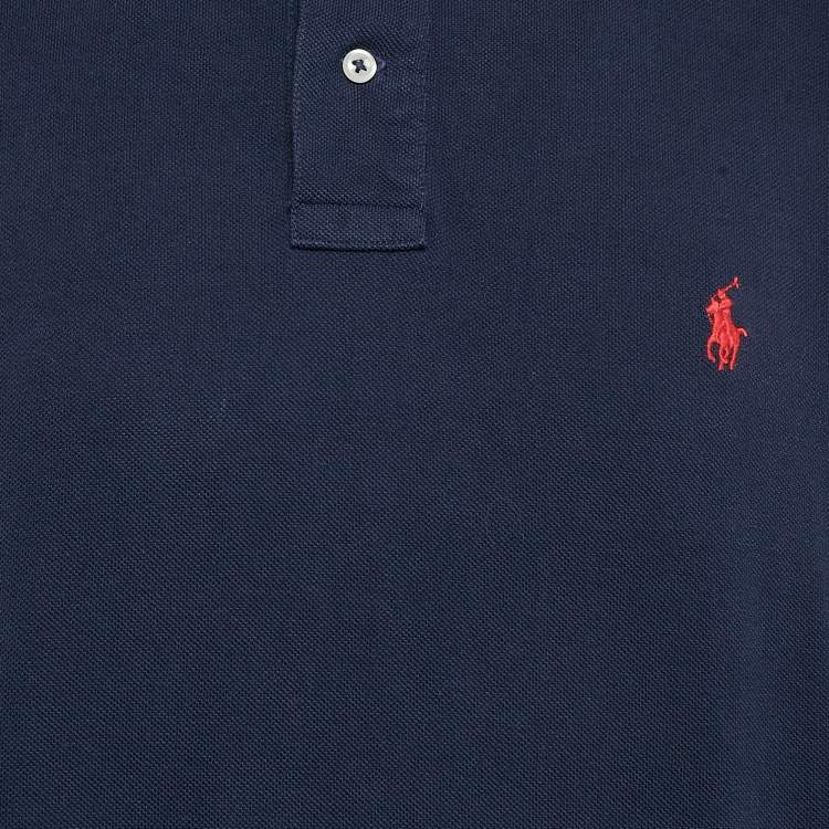 Pre Owned Polo Ralph Lauren Blue Pique Cotton Custom Fit Polo T-Shirt XXL