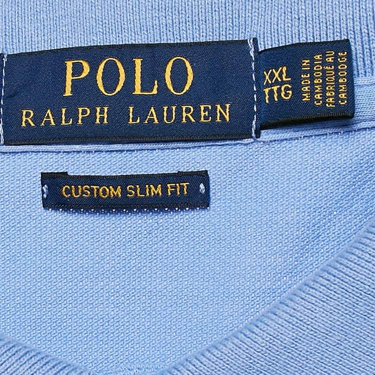 Pre Owned Polo Ralph Lauren Blue Cotton Pique Custom Fit Polo T-Shirt XXL