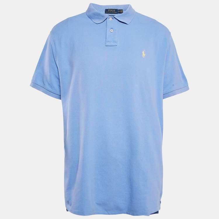Pre Owned Polo Ralph Lauren Blue Cotton Pique Custom Fit Polo T-Shirt XXL