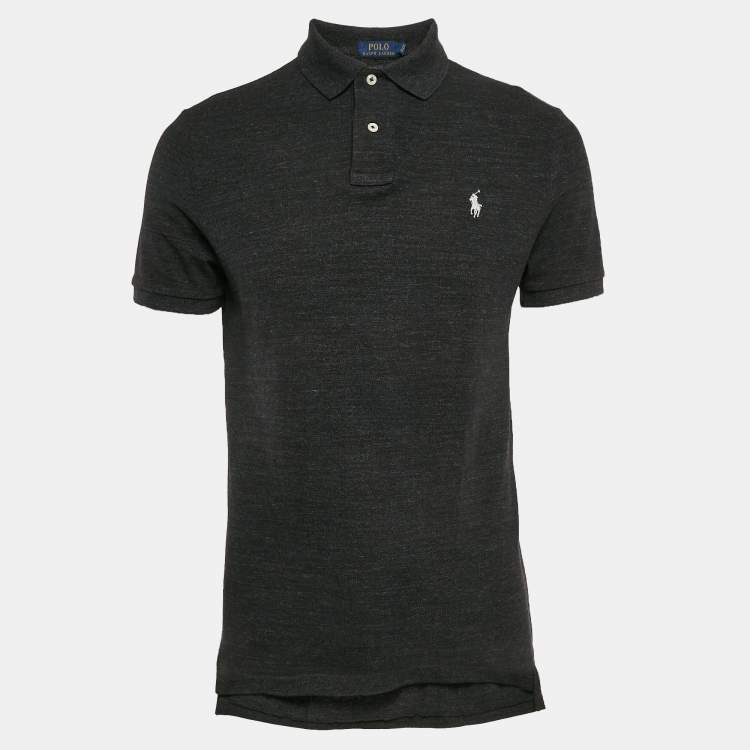Pre Owned Polo Ralph Lauren Charcoal Grey Cotton Slim Fit Polo T-Shirt M