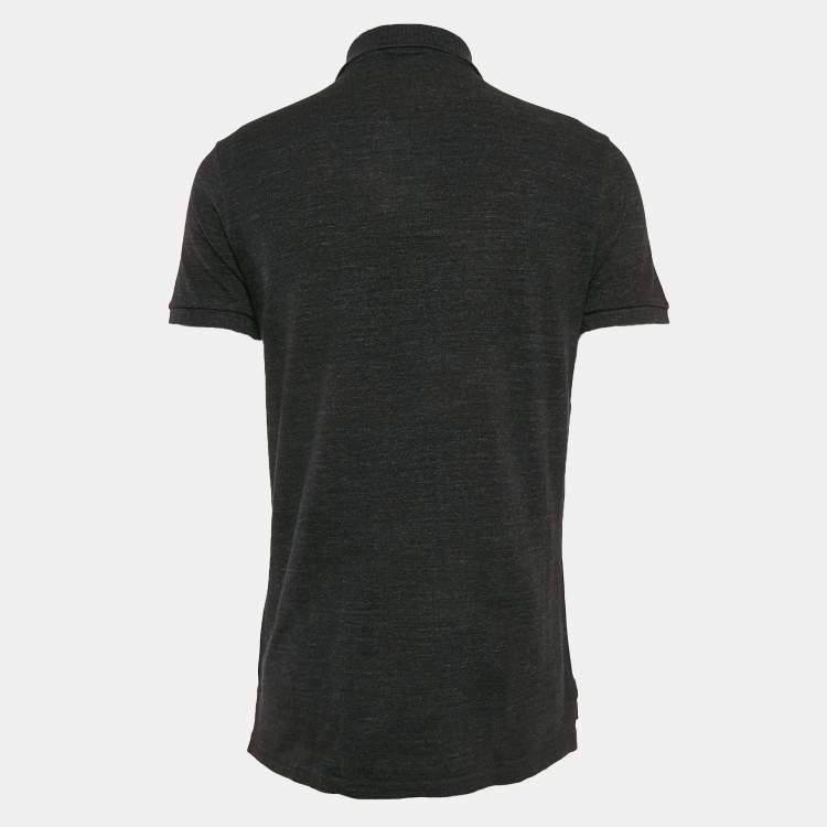 Pre Owned Polo Ralph Lauren Charcoal Grey Cotton Slim Fit Polo T-Shirt M