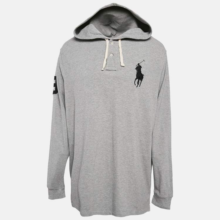 Pre Owned Polo Ralph Lauren Grey Logo Embroidery Cotton Knit Hoodie XXL