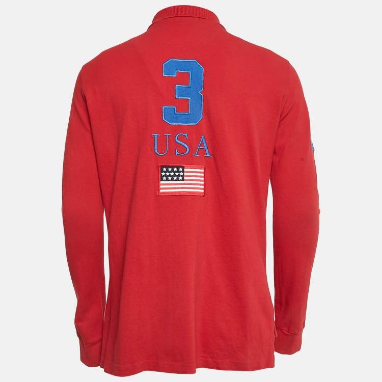 Pre Owned Polo Ralph Lauren Vintage Red Embroidered Cotton Custom Fit Polo T-Shirt S