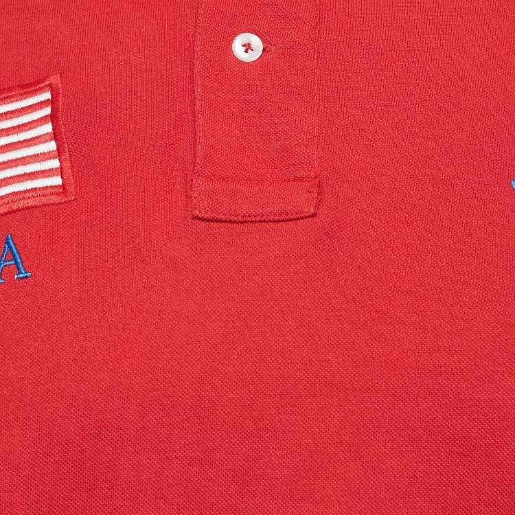 Pre Owned Polo Ralph Lauren Vintage Red Embroidered Cotton Custom Fit Polo T-Shirt S