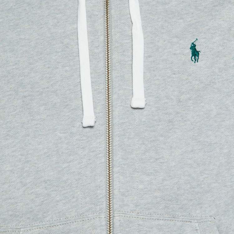 Pre Owned Polo Ralph Lauren Grey Cotton Knit Zip Up Hooded Jacket M